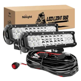 12 Inch 72W Double Row Spot Flood Led Light Bars (Pair) | 10FT Wire 3Pin Switch
