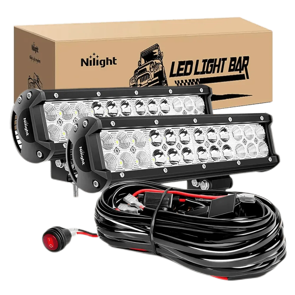 12 Inch 72W Double Row Spot Flood Led Light Bars (Pair) | 10FT Wire 3Pin Switch