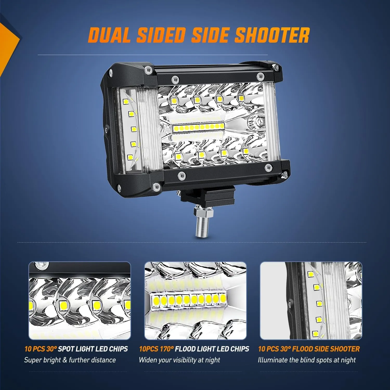 4.3 Inch 132W Side Shooter Triple Row Spot Flood LED Light Bars (Pair)