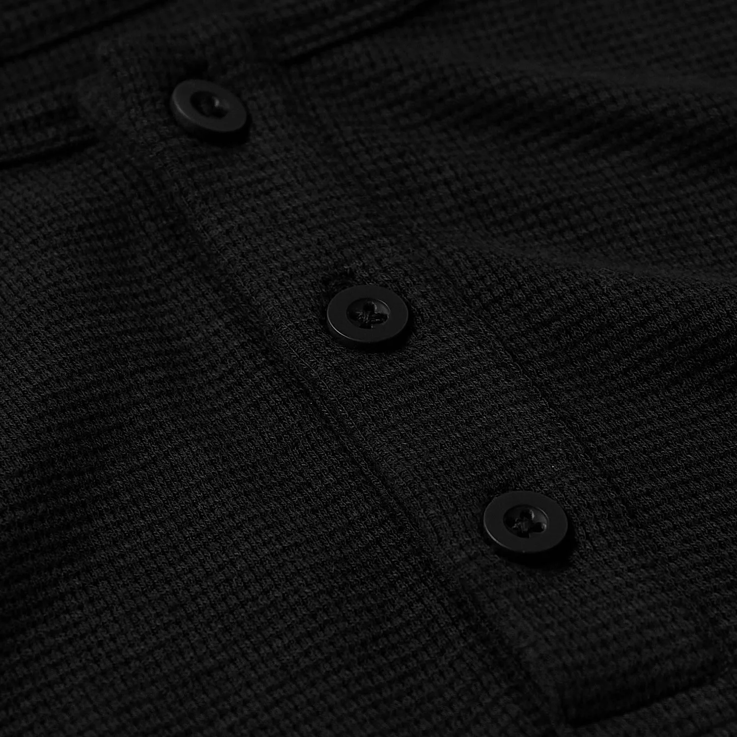 All Black Waffle Long Sleeve Henley 6-Pack