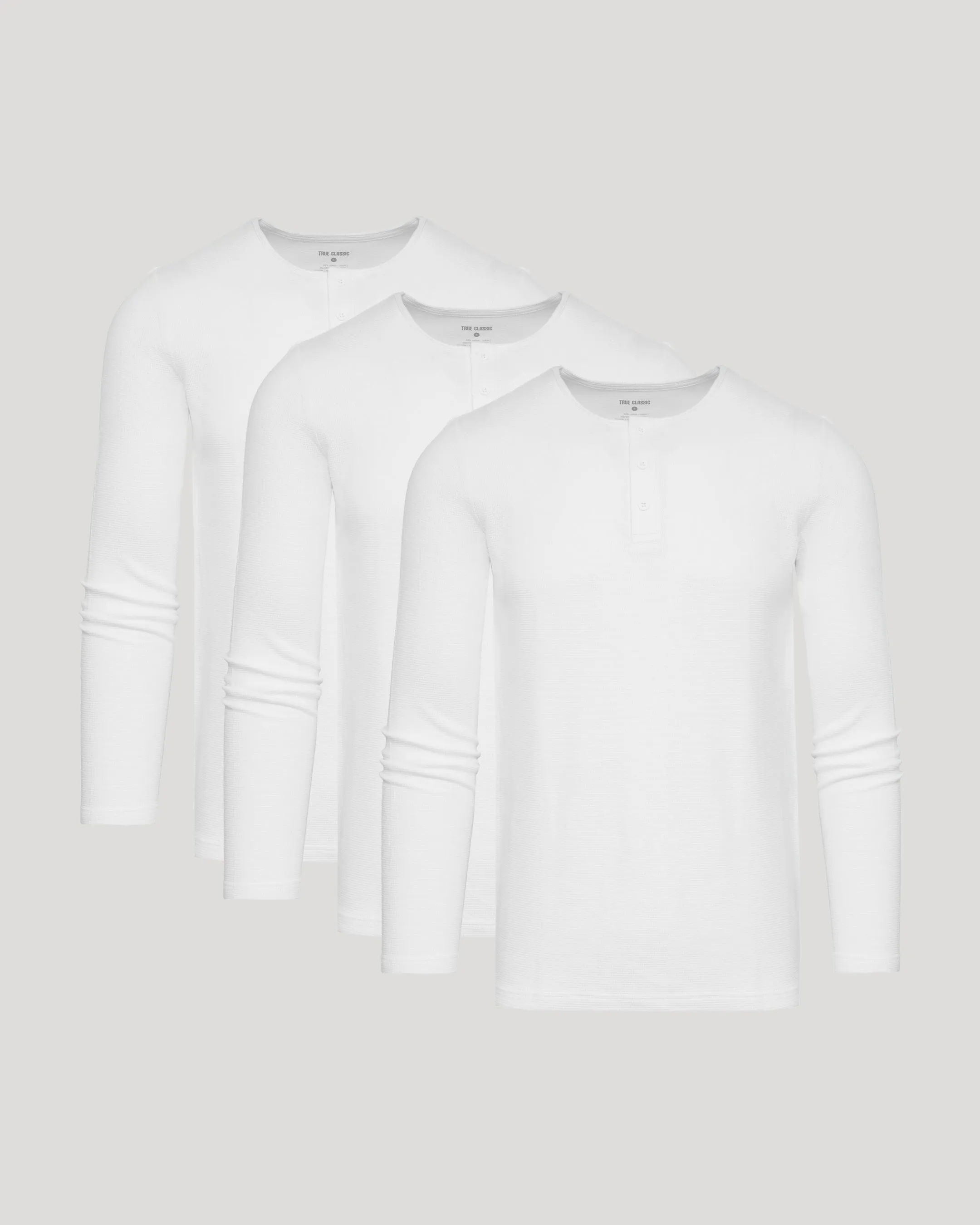 All White Waffle Long Sleeve Henley 3-Pack