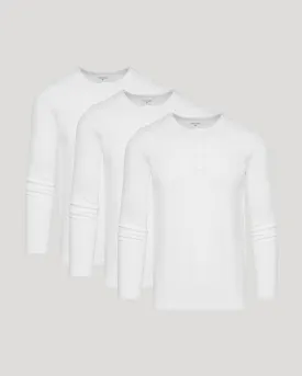 All White Waffle Long Sleeve Henley 3-Pack