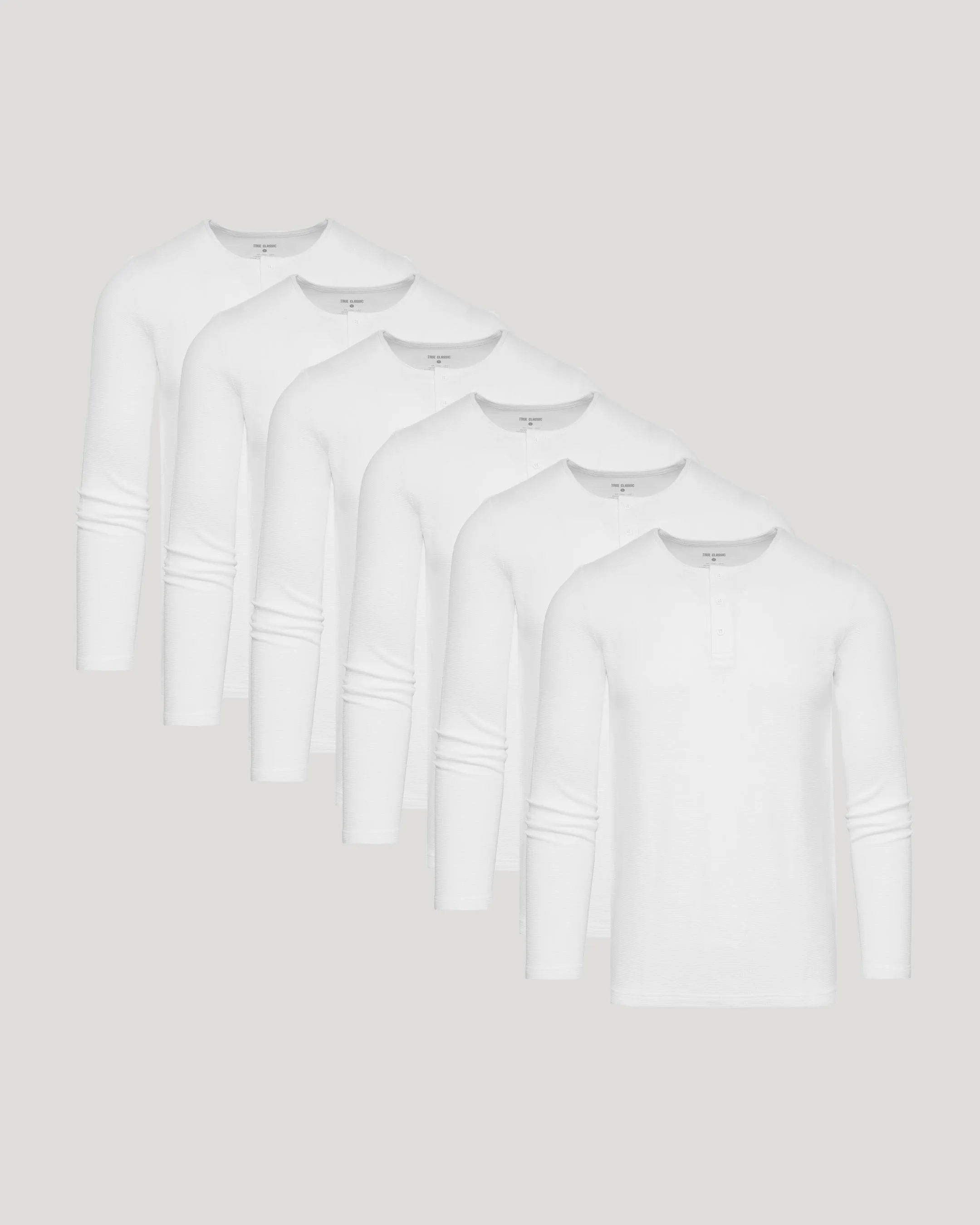 All White Waffle Long Sleeve Henley 6-Pack