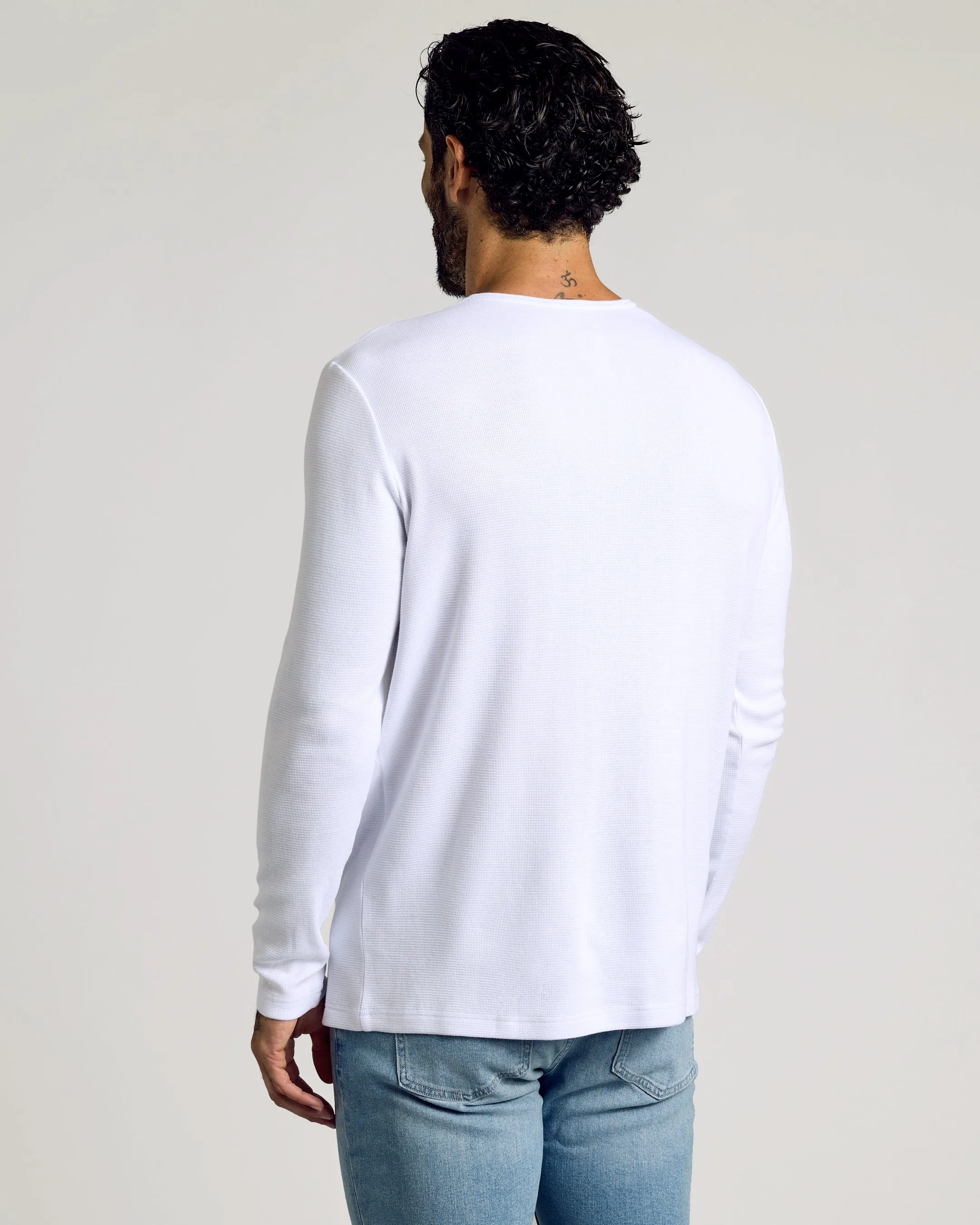 All White Waffle Long Sleeve Henley 6-Pack