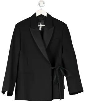 Arket Black Satin-lapel Wool-blend Tie Waist Blazer UK 8