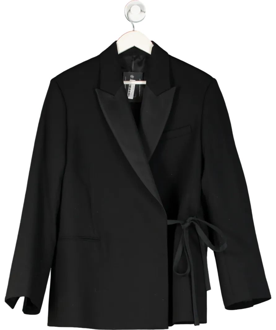 Arket Black Satin-lapel Wool-blend Tie Waist Blazer UK 8