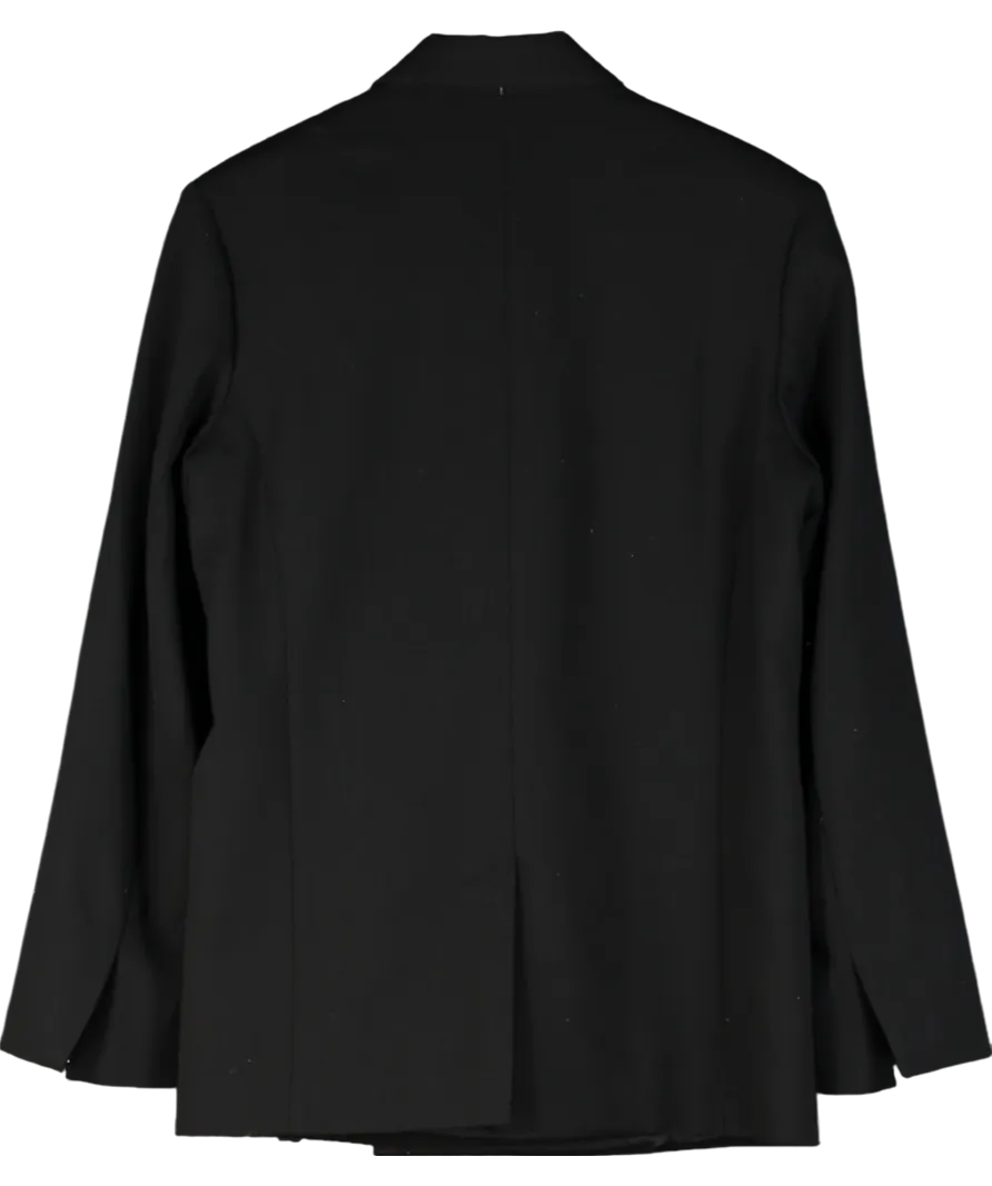 Arket Black Satin-lapel Wool-blend Tie Waist Blazer UK 8