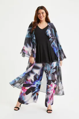 Black Pink White Waterfall Long Mesh Kimono