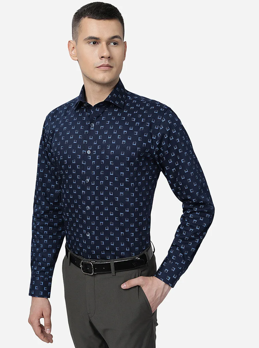 Blue Printed Slim Fit Formal Shirt | JadeBlue