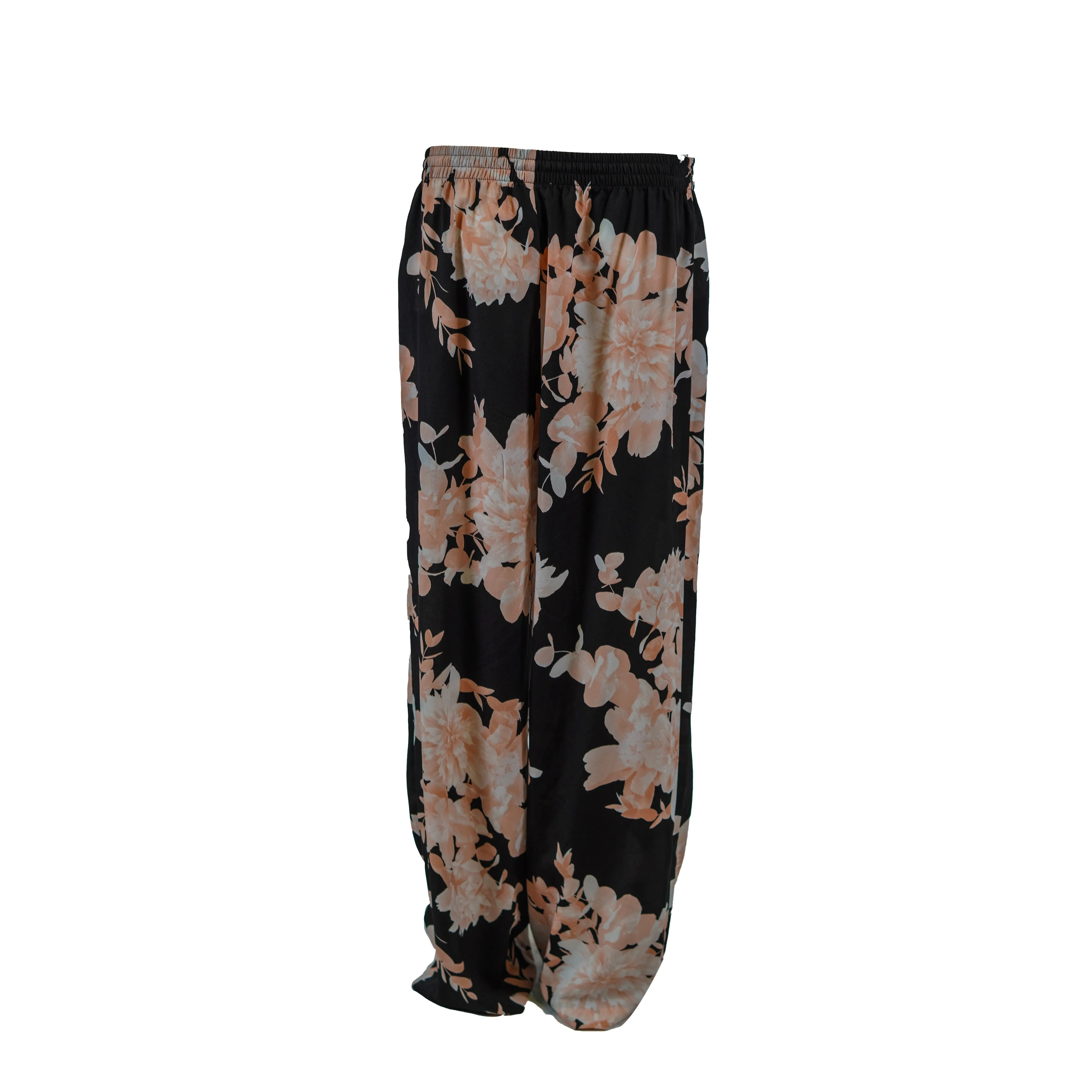 Calvin Klein Women's Floral Print Wide Leg Lightweight Pants Black Pink Medium