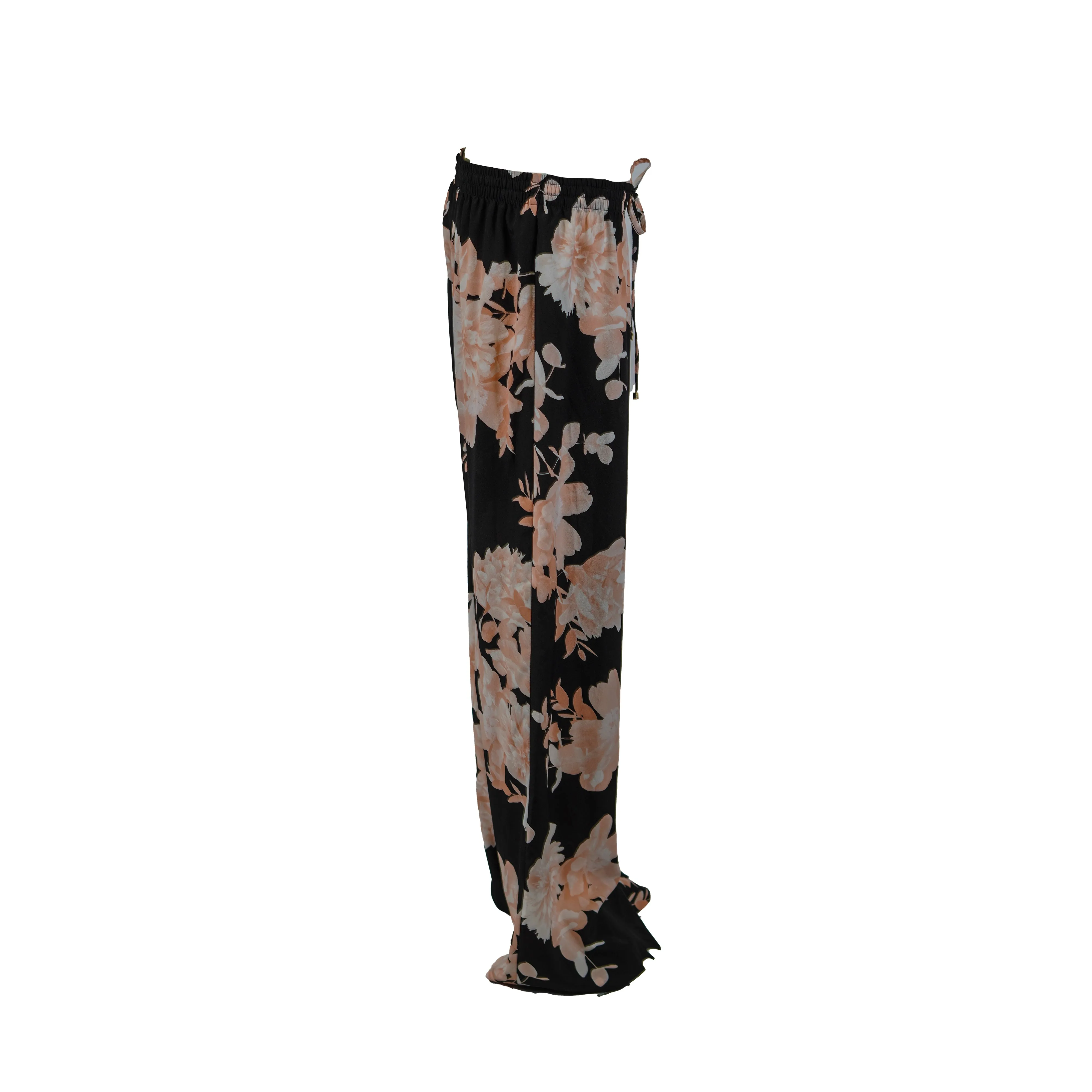 Calvin Klein Women's Floral Print Wide Leg Lightweight Pants Black Pink Medium