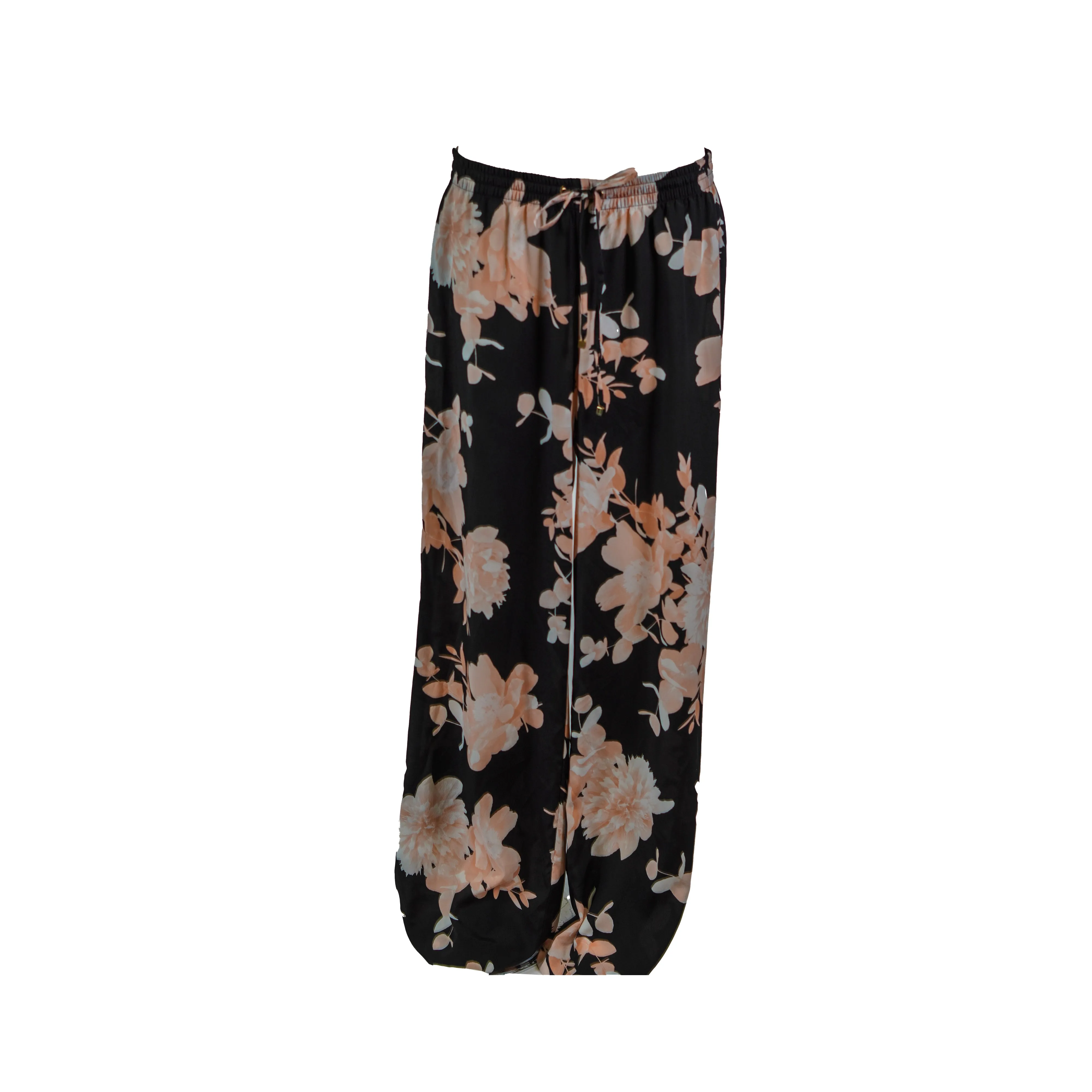 Calvin Klein Women's Floral Print Wide Leg Lightweight Pants Black Pink Medium