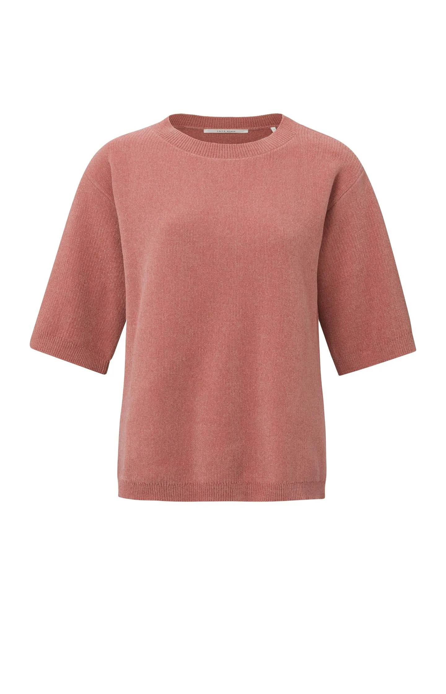 Chenille sweater with round neck and half long sleeves