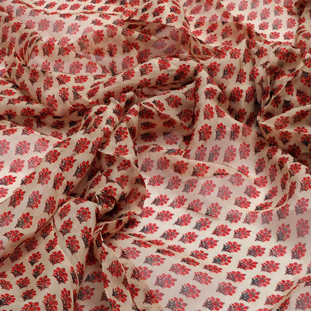 Classy Cream Ditsy Digital Printed Pure Organza Fabric