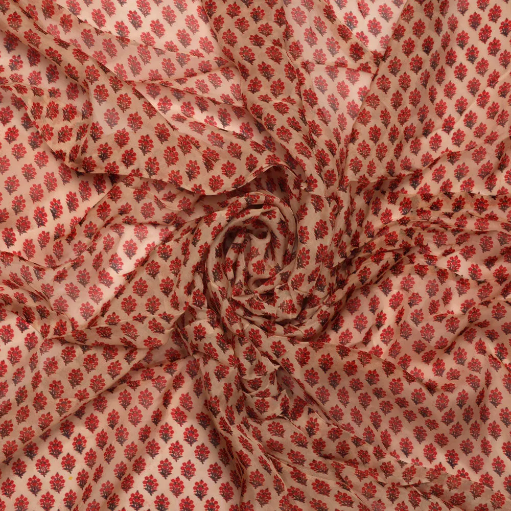 Classy Cream Ditsy Digital Printed Pure Organza Fabric