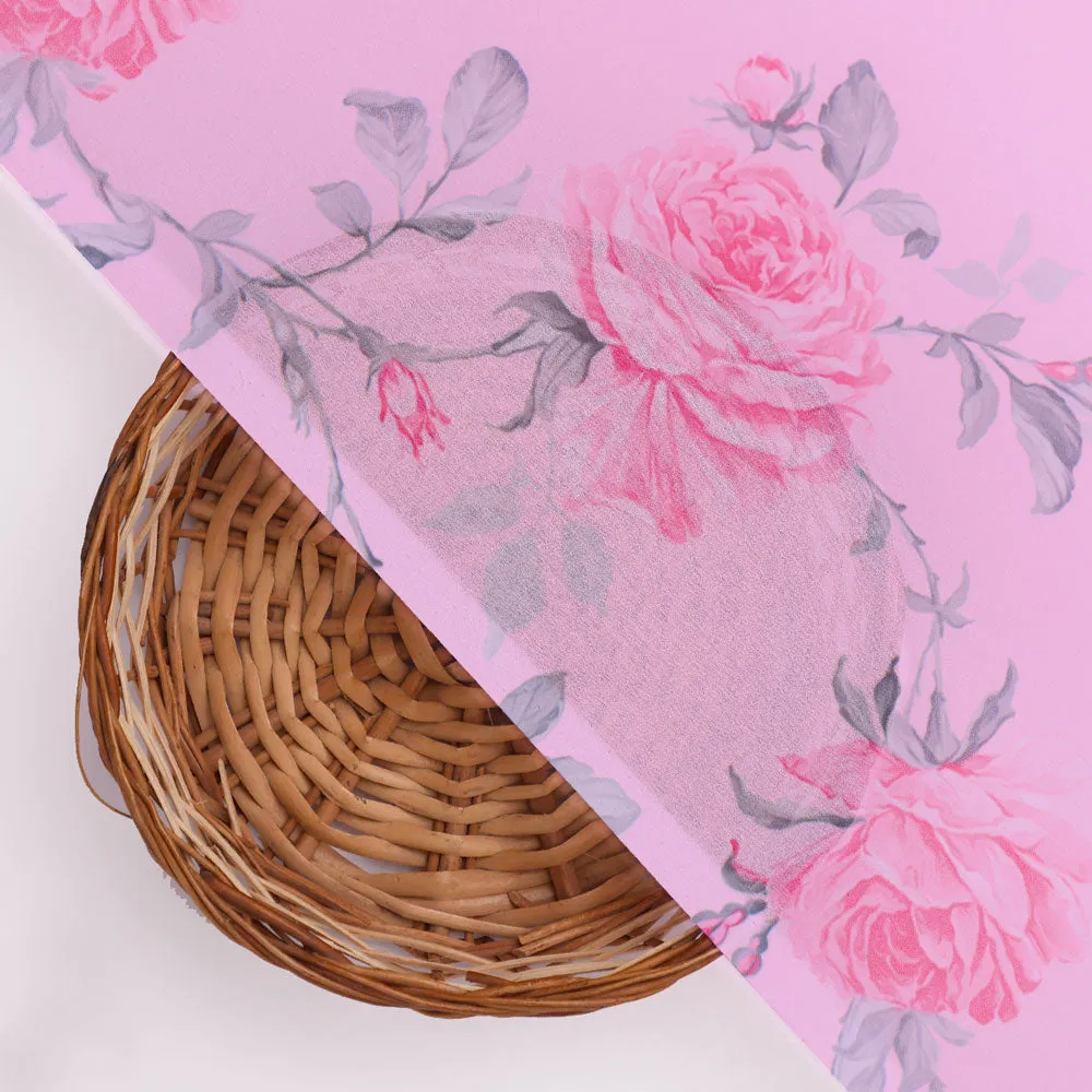 Classy Pink Floral Georgette Digital Printed Fabric