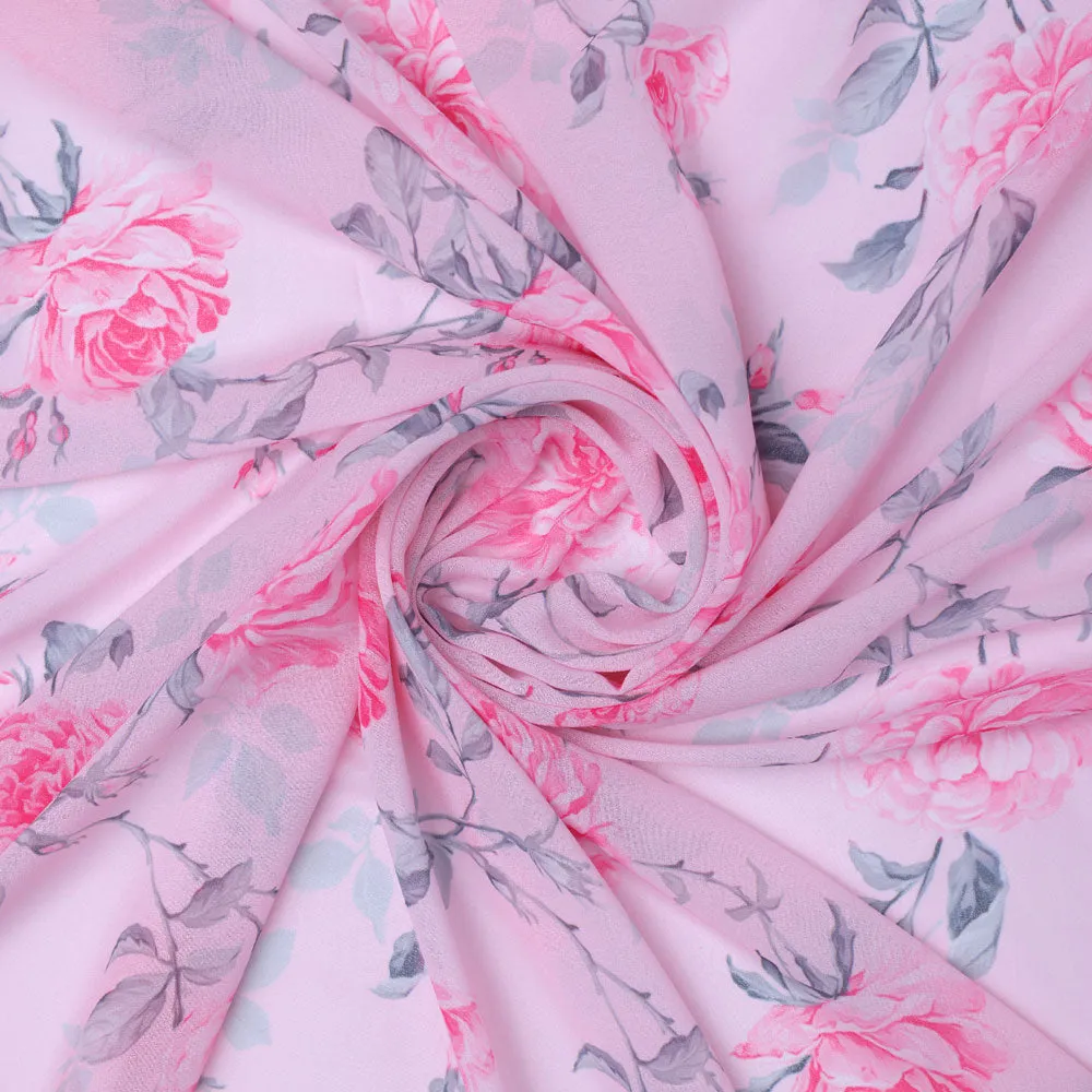 Classy Pink Floral Georgette Digital Printed Fabric