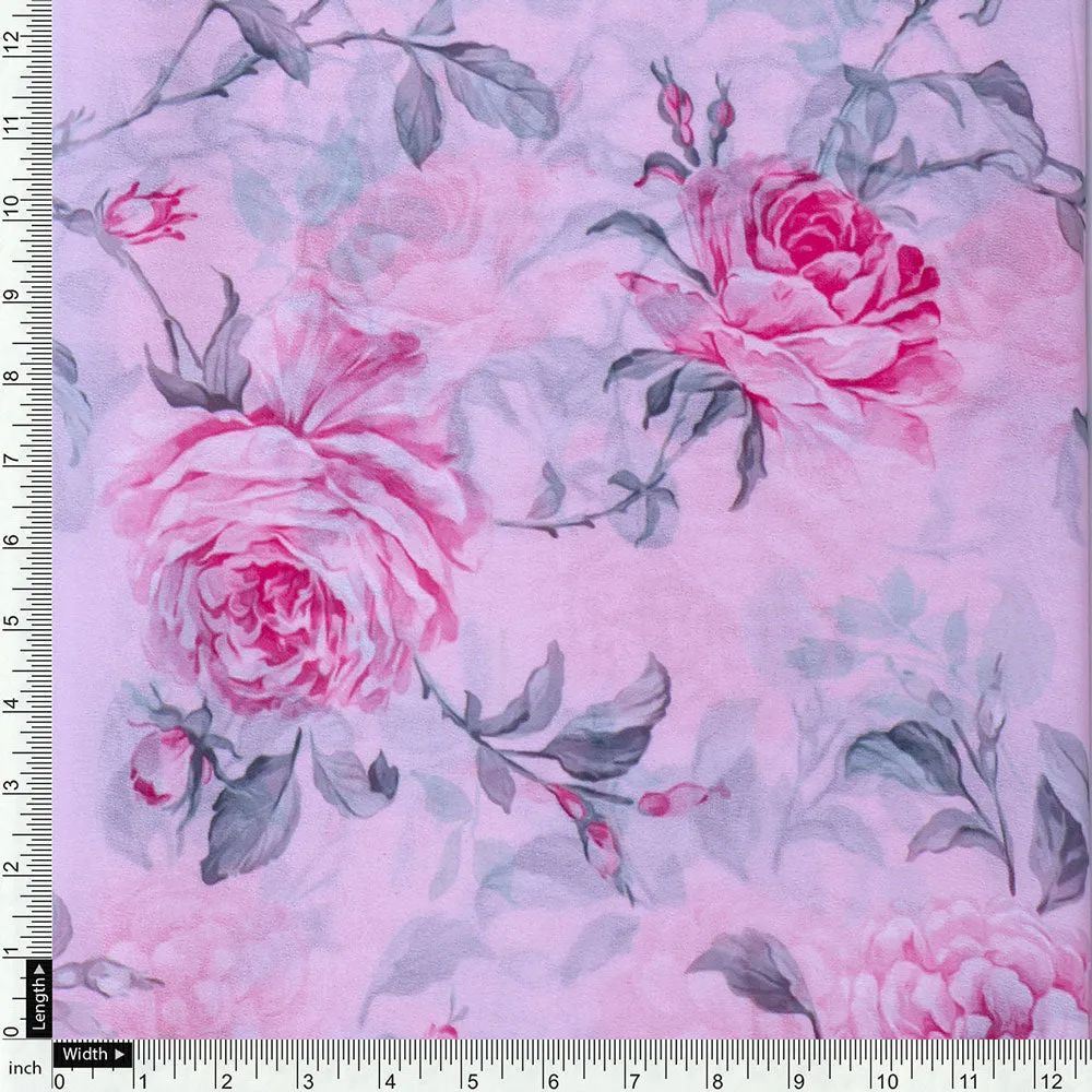 Classy Pink Floral Georgette Digital Printed Fabric
