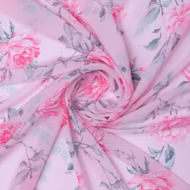 Classy Pink Floral Georgette Digital Printed Fabric