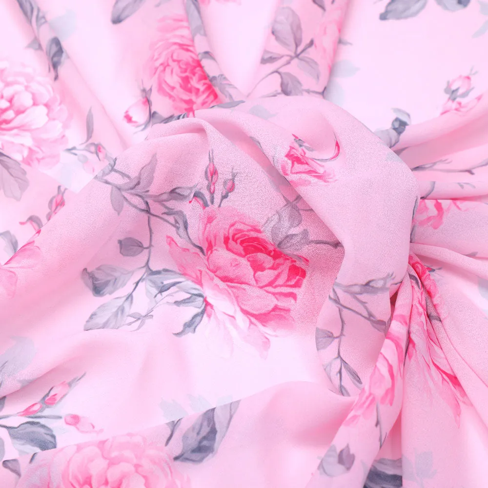 Classy Pink Floral Georgette Digital Printed Fabric