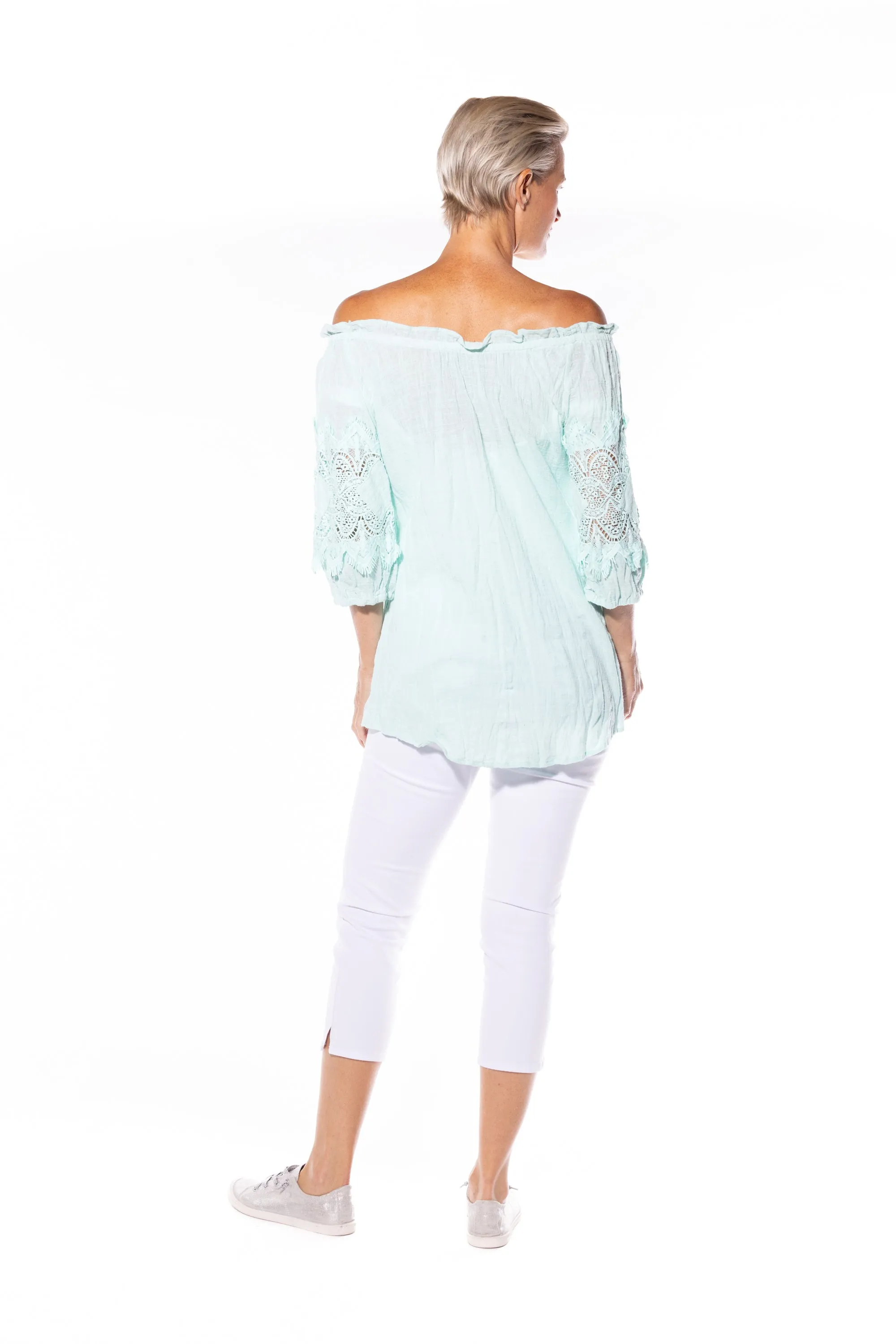 Cotton Peasant Top by Café Latte - Mint