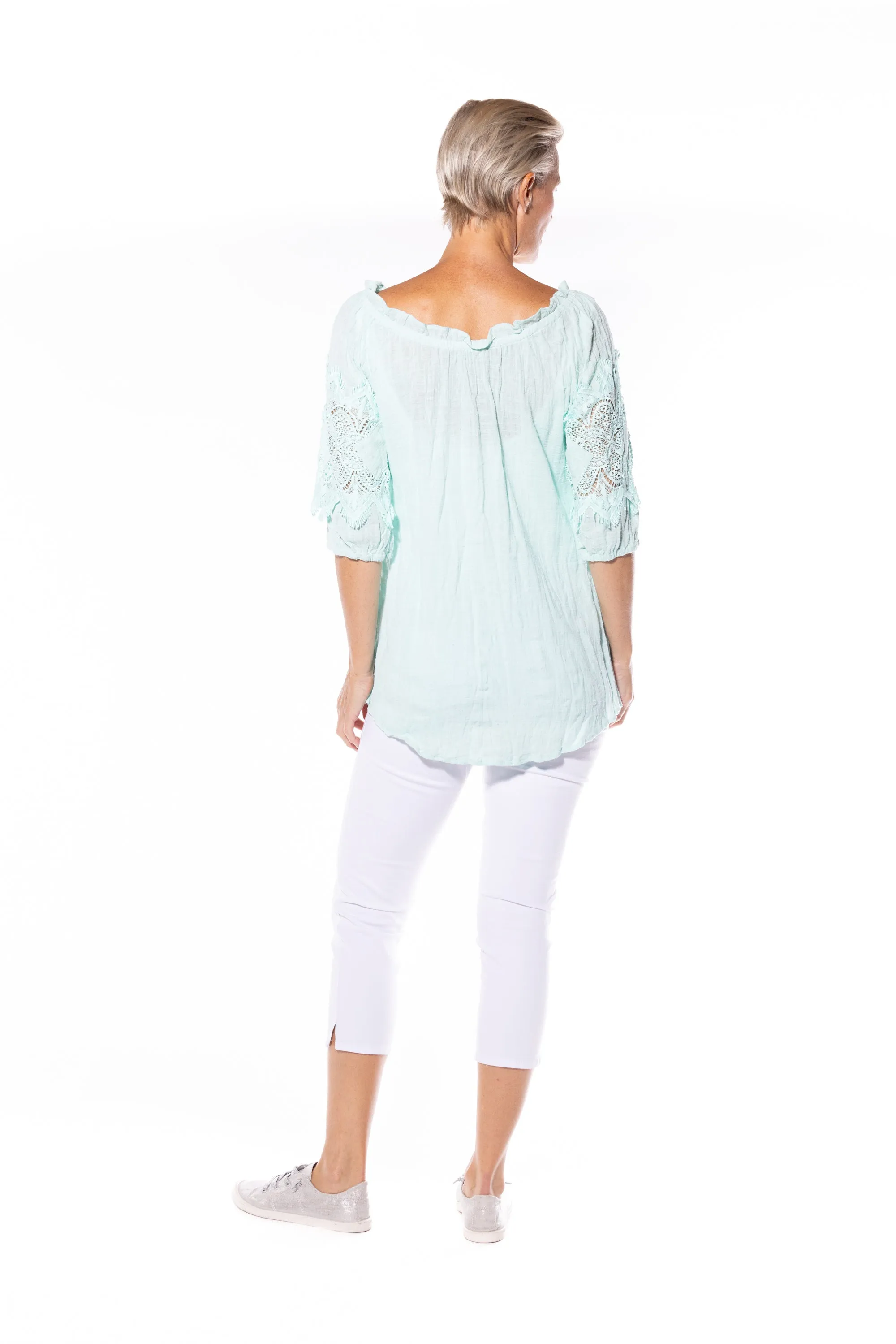 Cotton Peasant Top by Café Latte - Mint