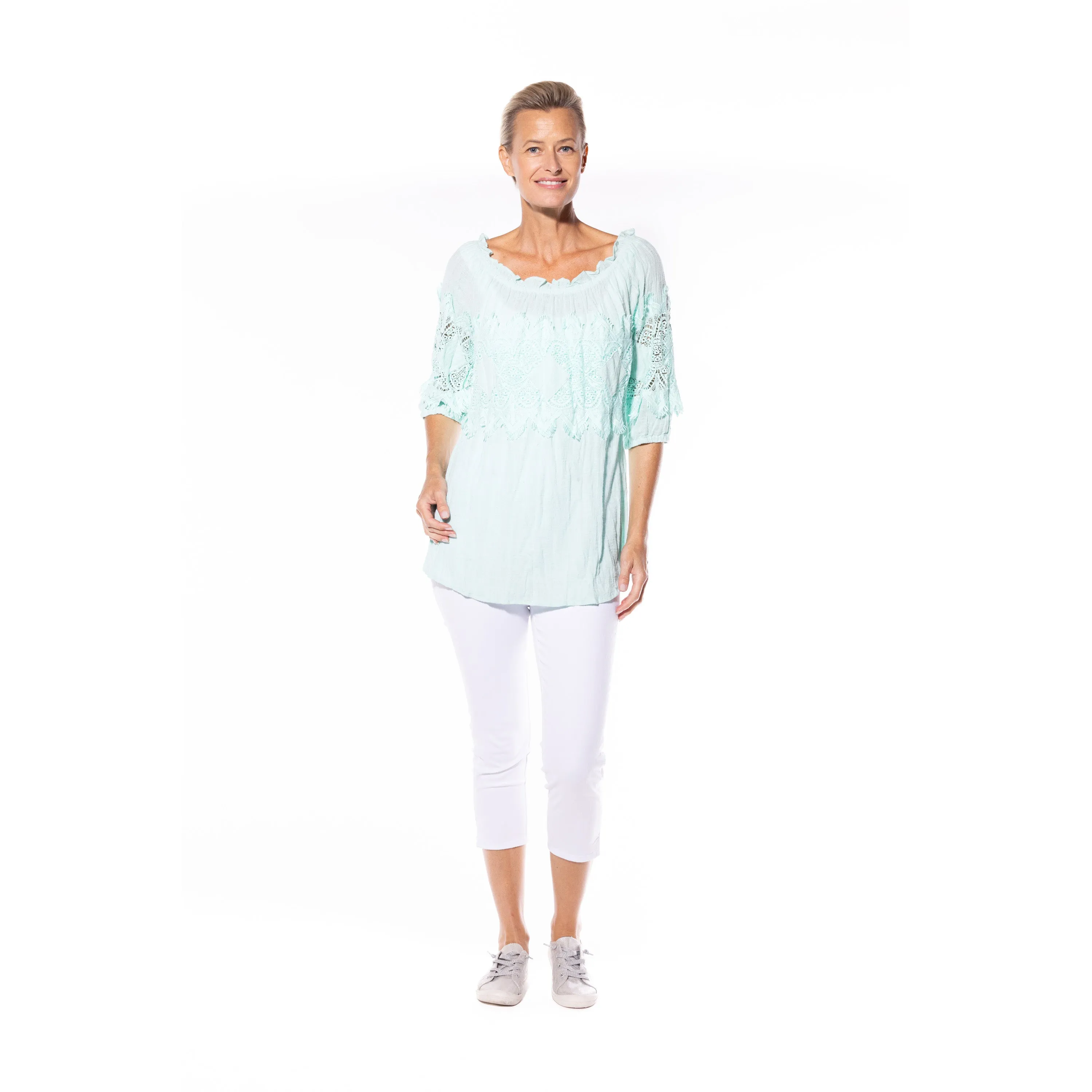 Cotton Peasant Top by Café Latte - Mint