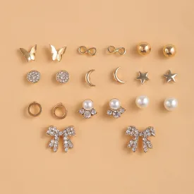 Cubic Zirconia Round Stud Earrings Set For Women Silver Color Crystal