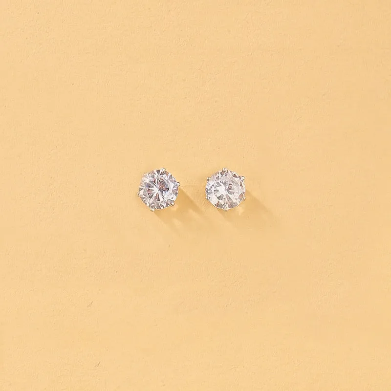 Cubic Zirconia Round Stud Earrings Set For Women Silver Color Crystal