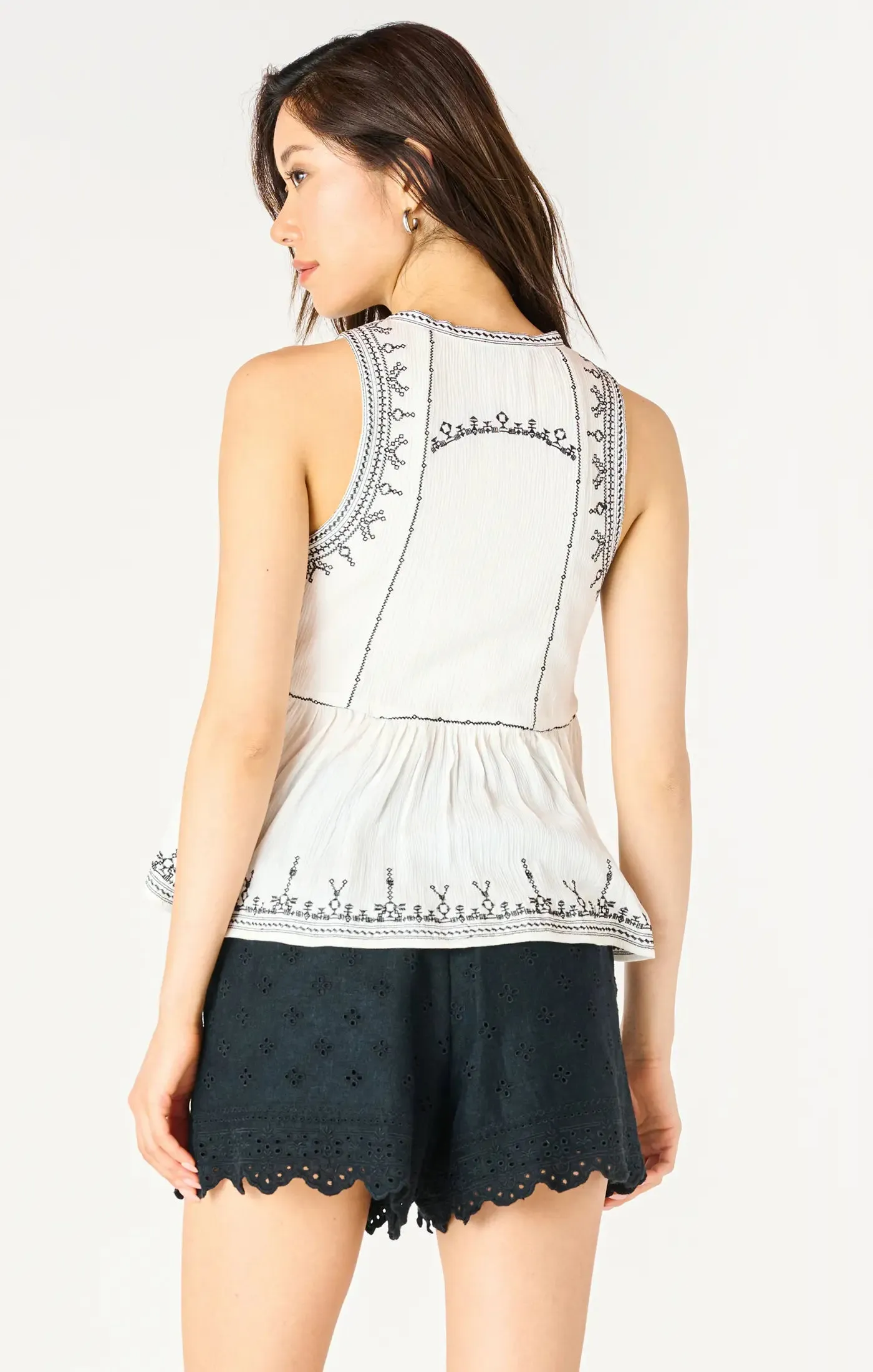 Ecru/Black Embroidered Halter Top 2523508 D