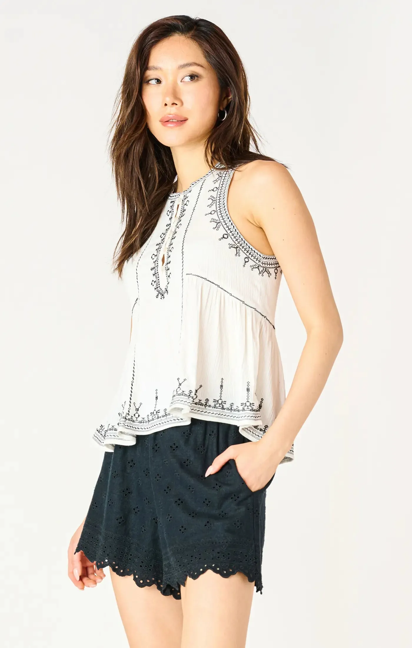 Ecru/Black Embroidered Halter Top 2523508 D