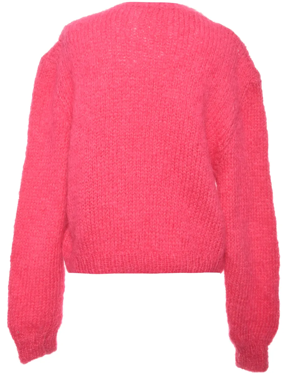 Hand Knitted Pink Cardigan - M