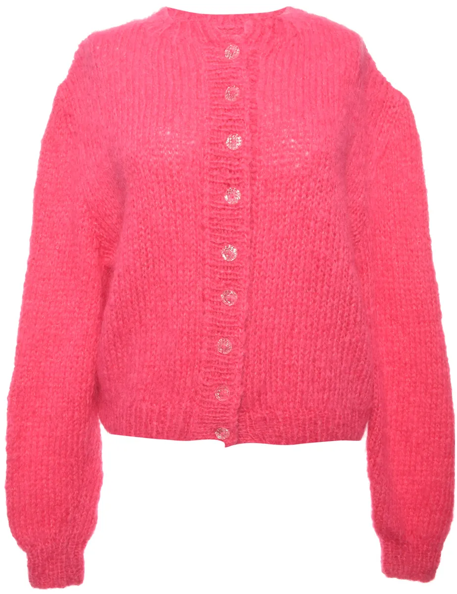 Hand Knitted Pink Cardigan - M