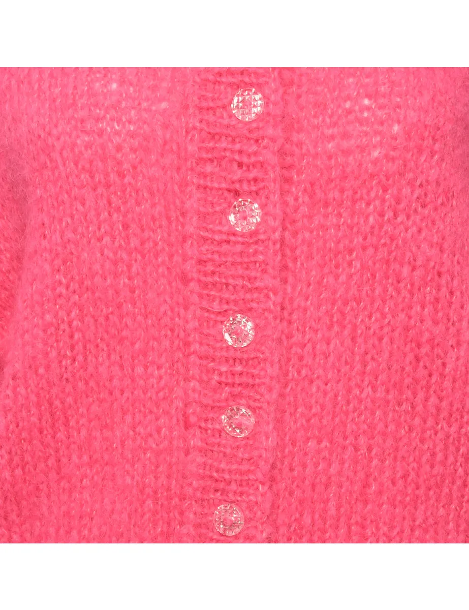Hand Knitted Pink Cardigan - M
