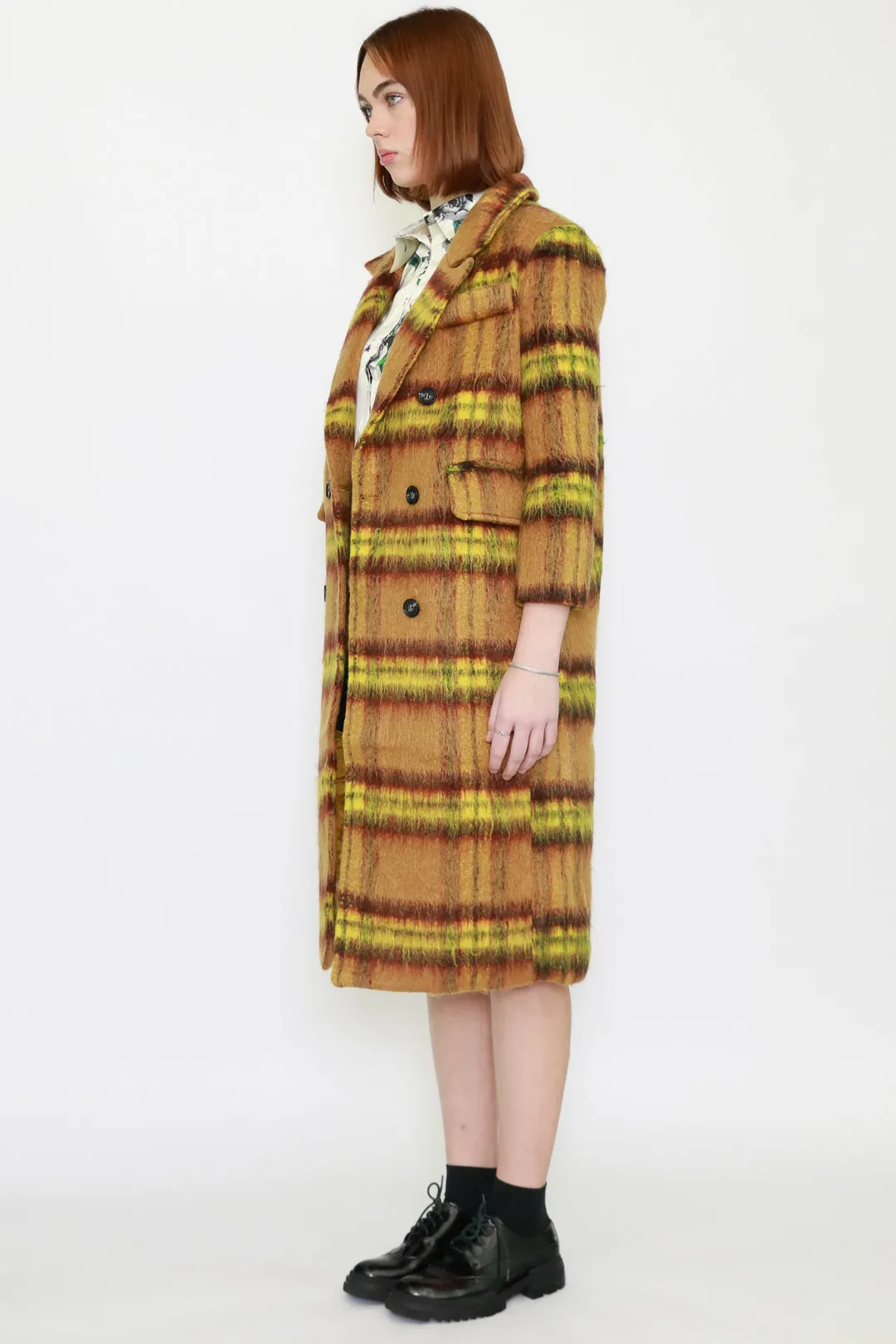 Heavy Wool Yellow Stripe Plaid Coat