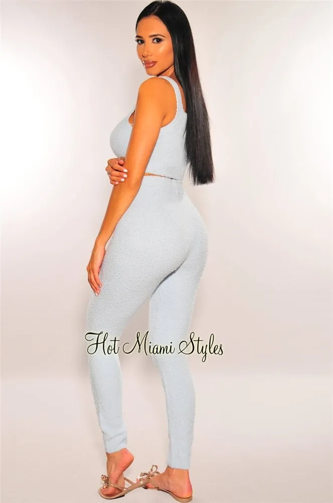 HMS Lounge: Iced Blue Fuzzy Tank High Waist Jogger Pants Two Piece Set