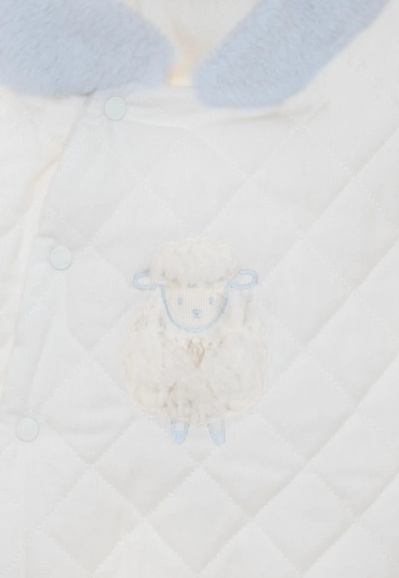 Ivory/Baby Blue fur Quilted Cotton Pramsuit.