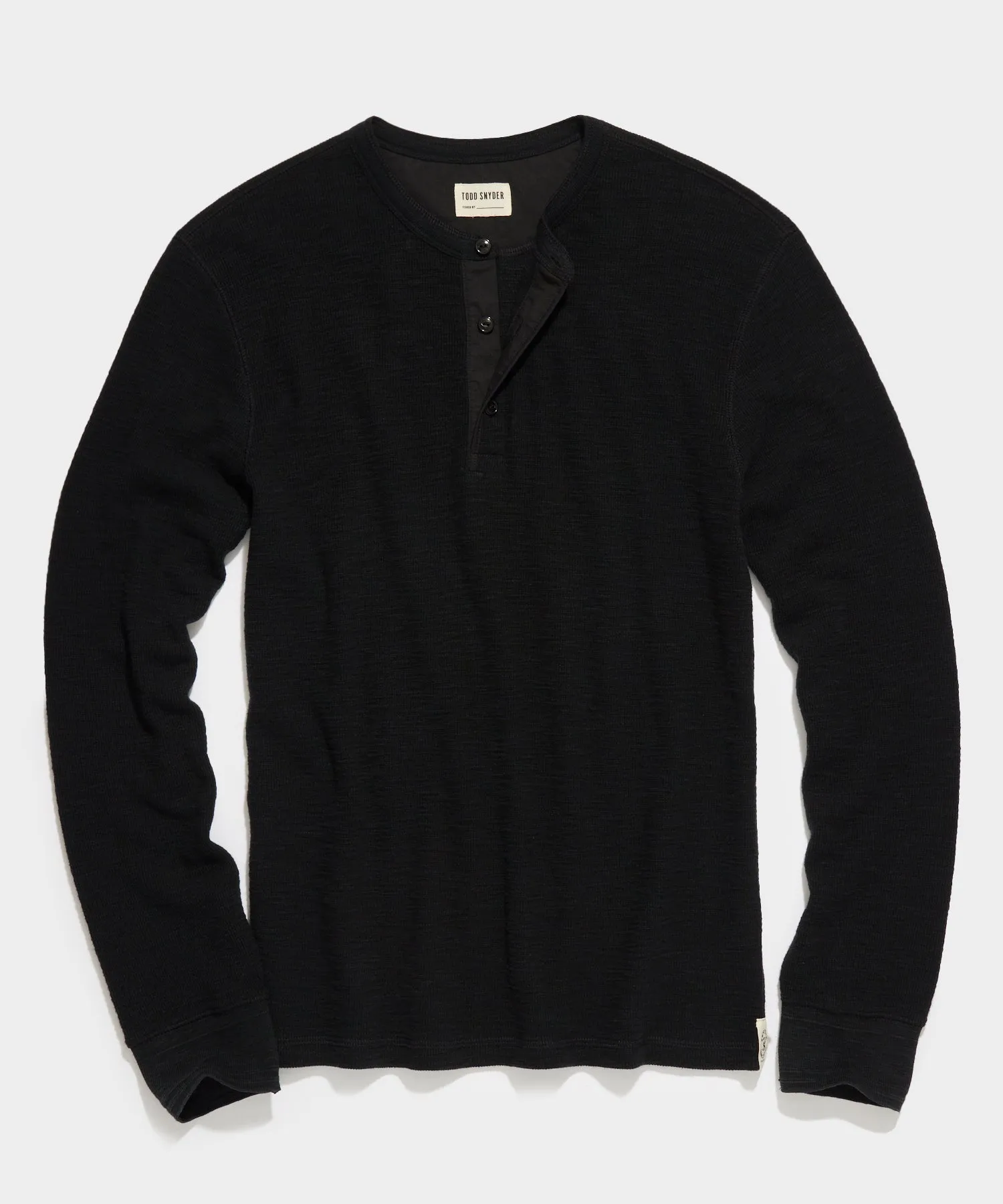 Lightweight Mini Waffle Henley in Blacktop