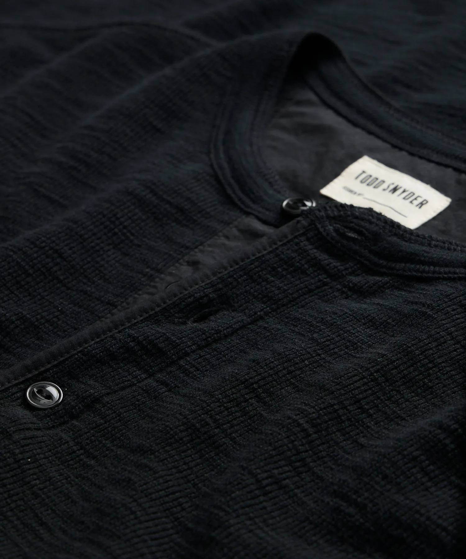 Lightweight Mini Waffle Henley in Blacktop