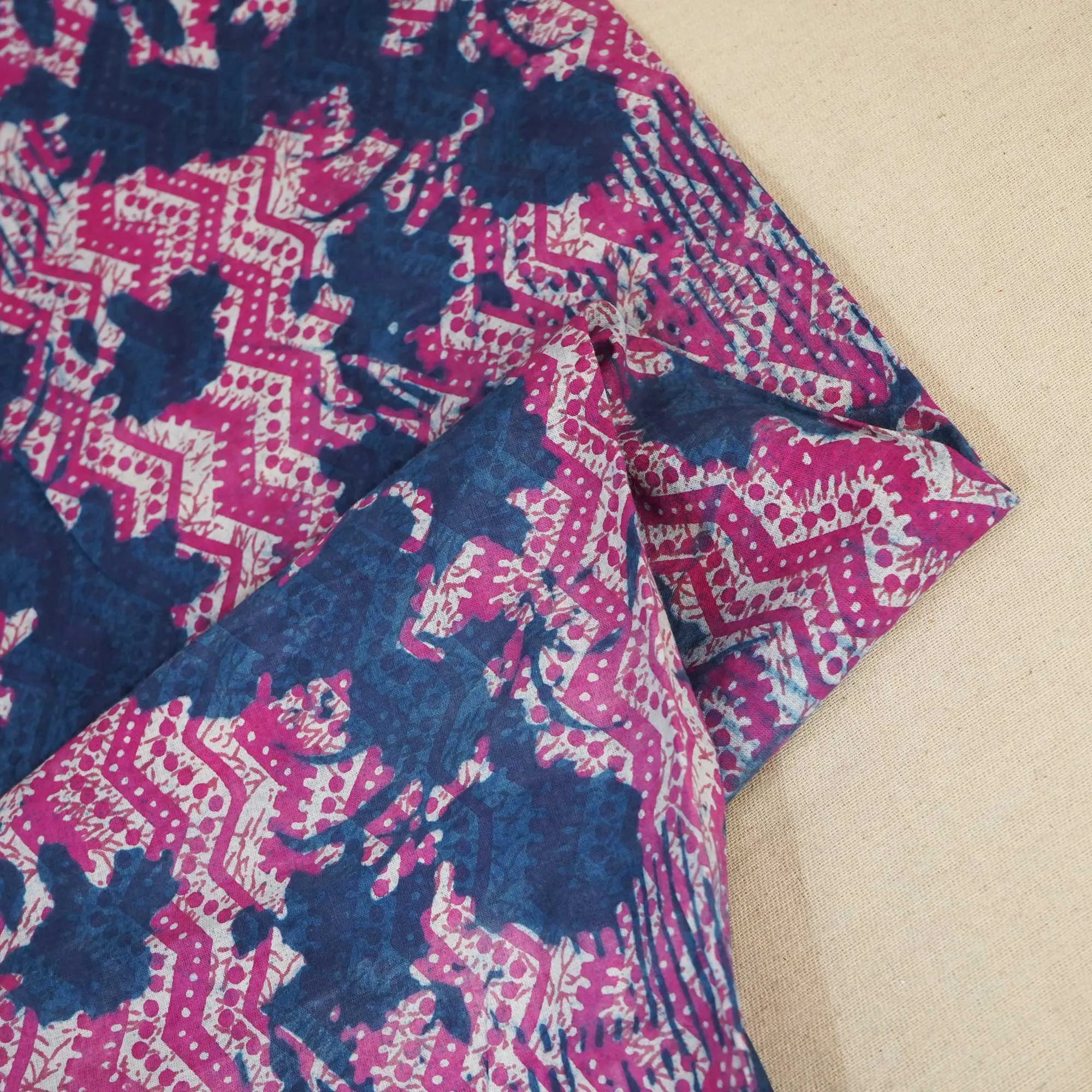 Magenta & Indigo Mulmul Fabric NC-24590
