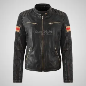MEDELLIN Ladies Vintage Waxed Leather Biker Jacket