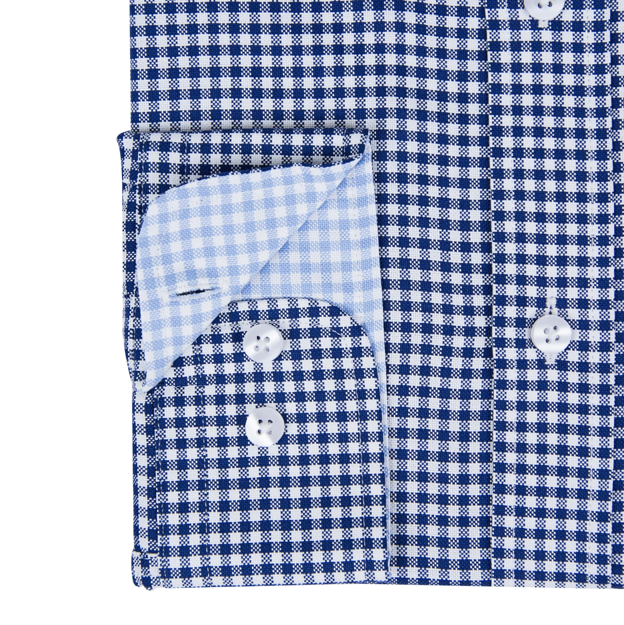 Navy Blue Gingham Check Formal Men's Shirt
