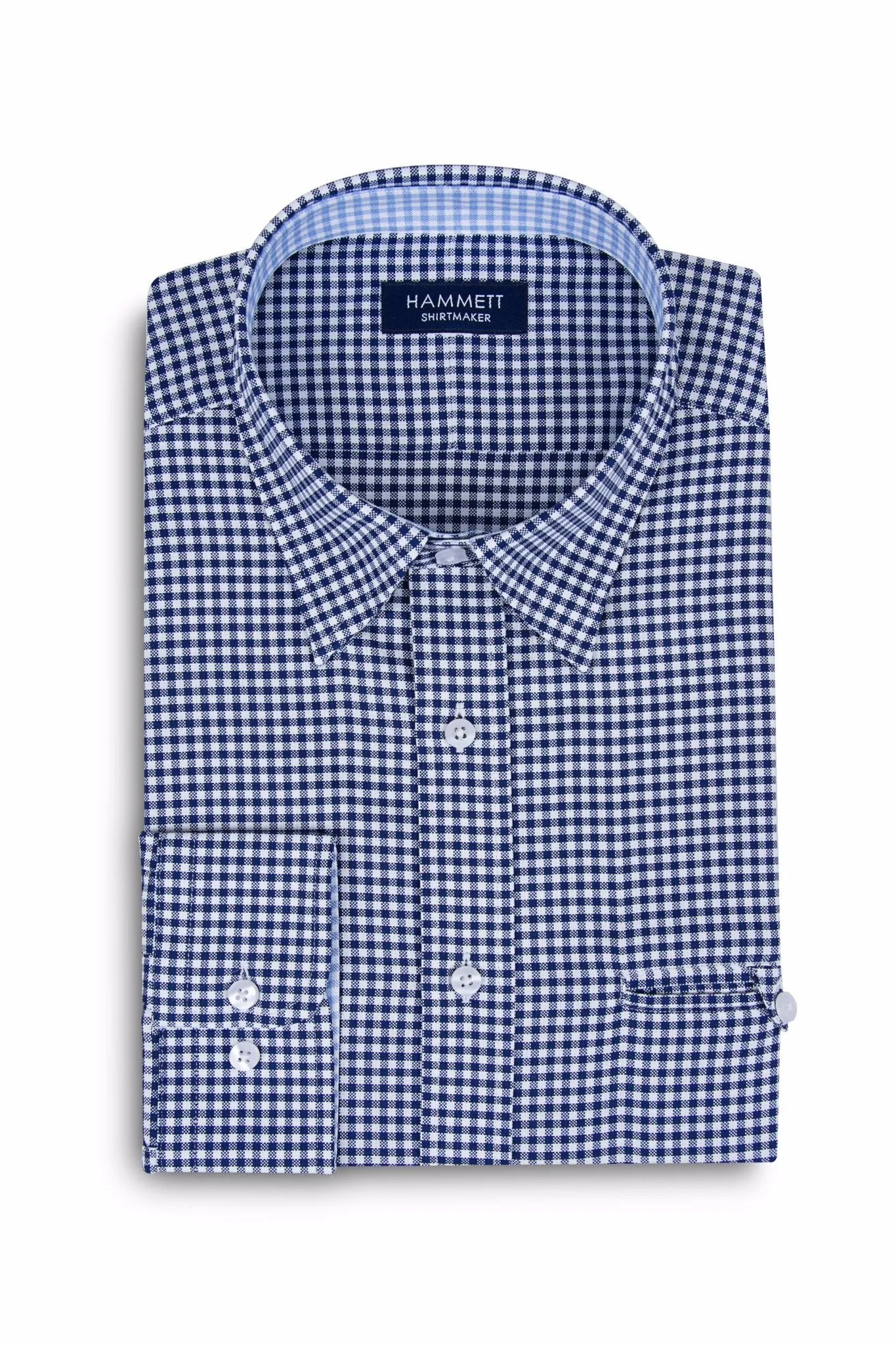 Navy Blue Gingham Check Formal Men's Shirt
