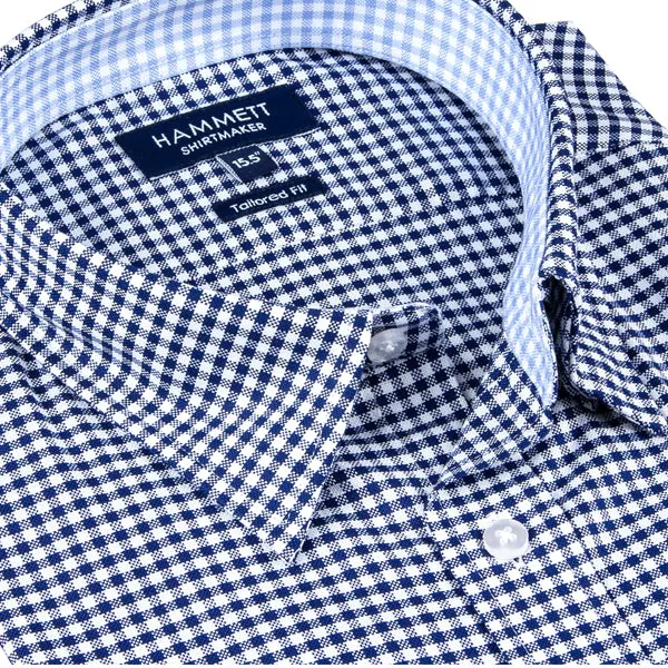 Navy Blue Gingham Check Formal Men's Shirt