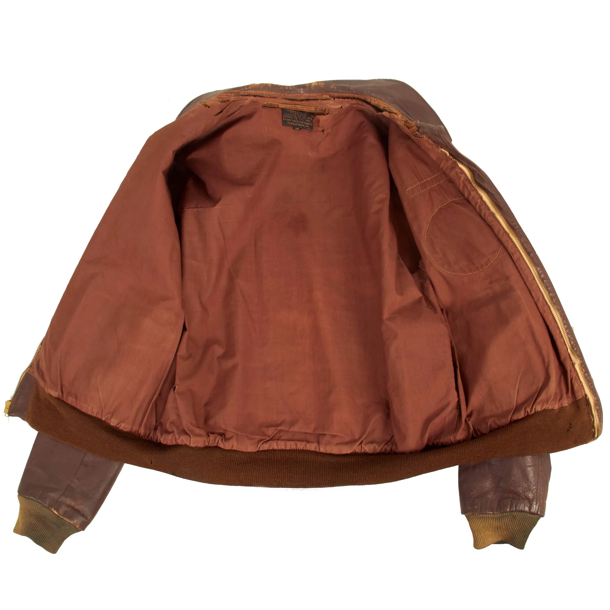 Original U.S. WWII 7th Air Force A-2 Leather Flight Jacket - 819th Bomb Squadron, 30th Bomb Group - Named To E. C. Jackson