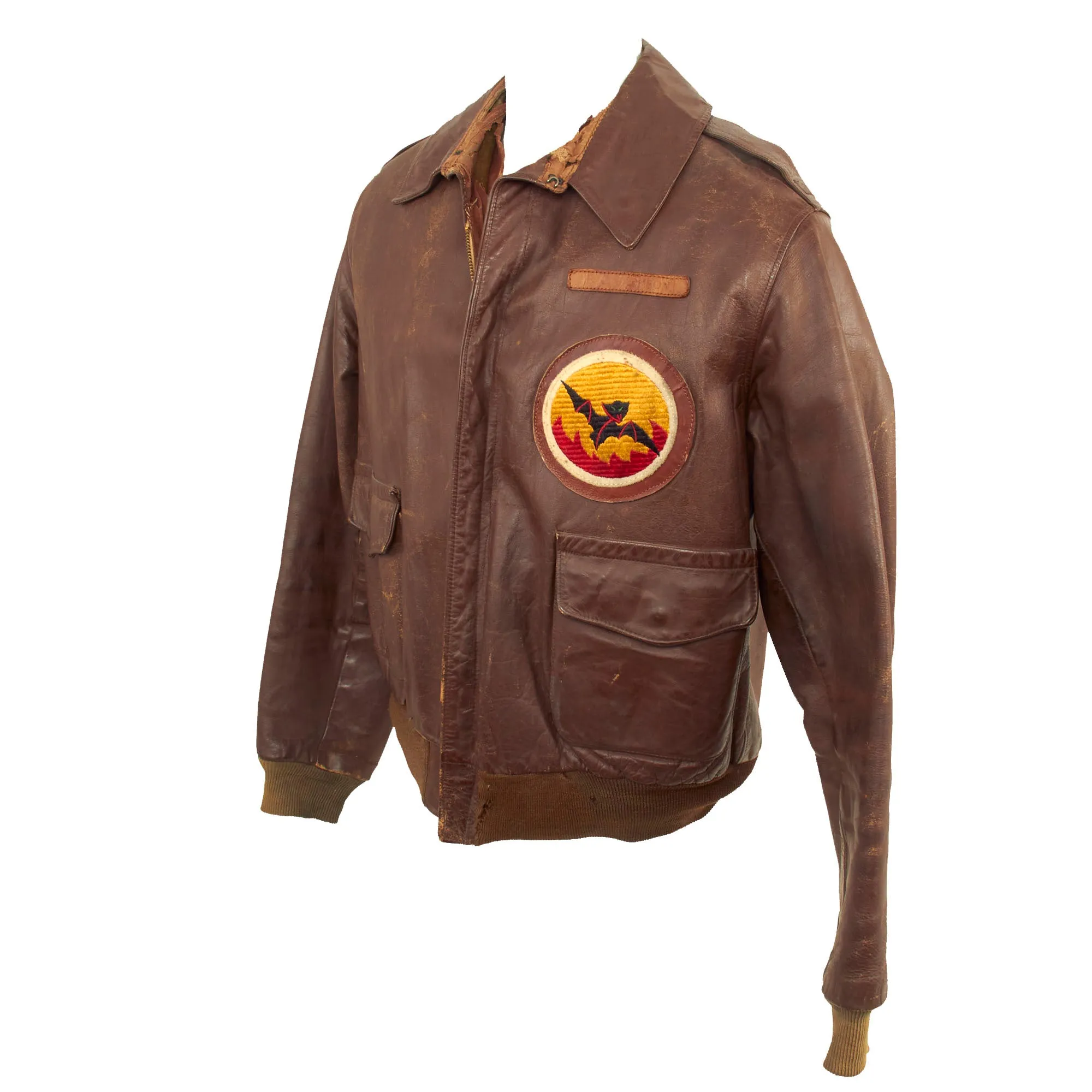 Original U.S. WWII 7th Air Force A-2 Leather Flight Jacket - 819th Bomb Squadron, 30th Bomb Group - Named To E. C. Jackson