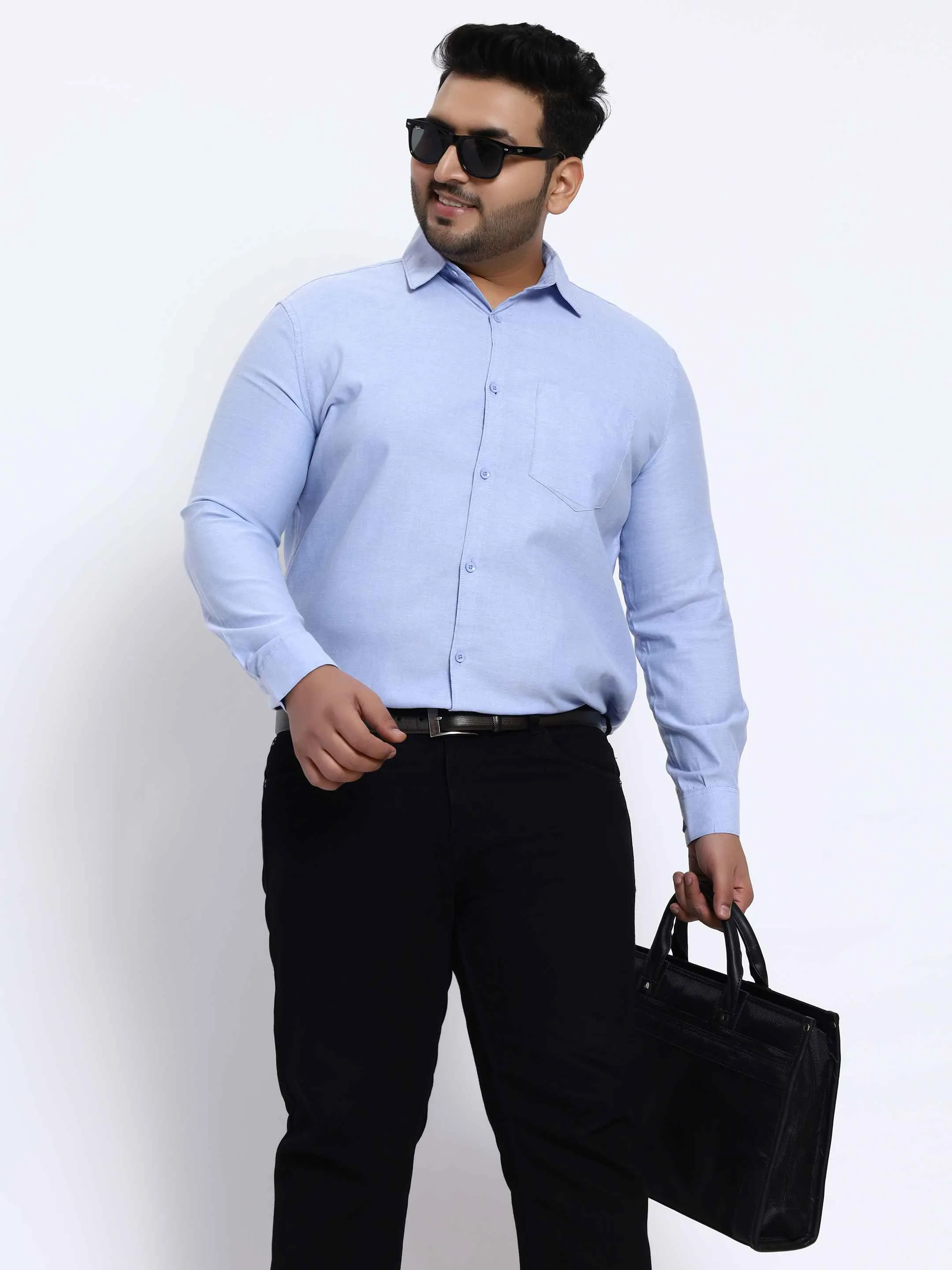 Oxford Cotton Blue Premium Plus Size Shirt