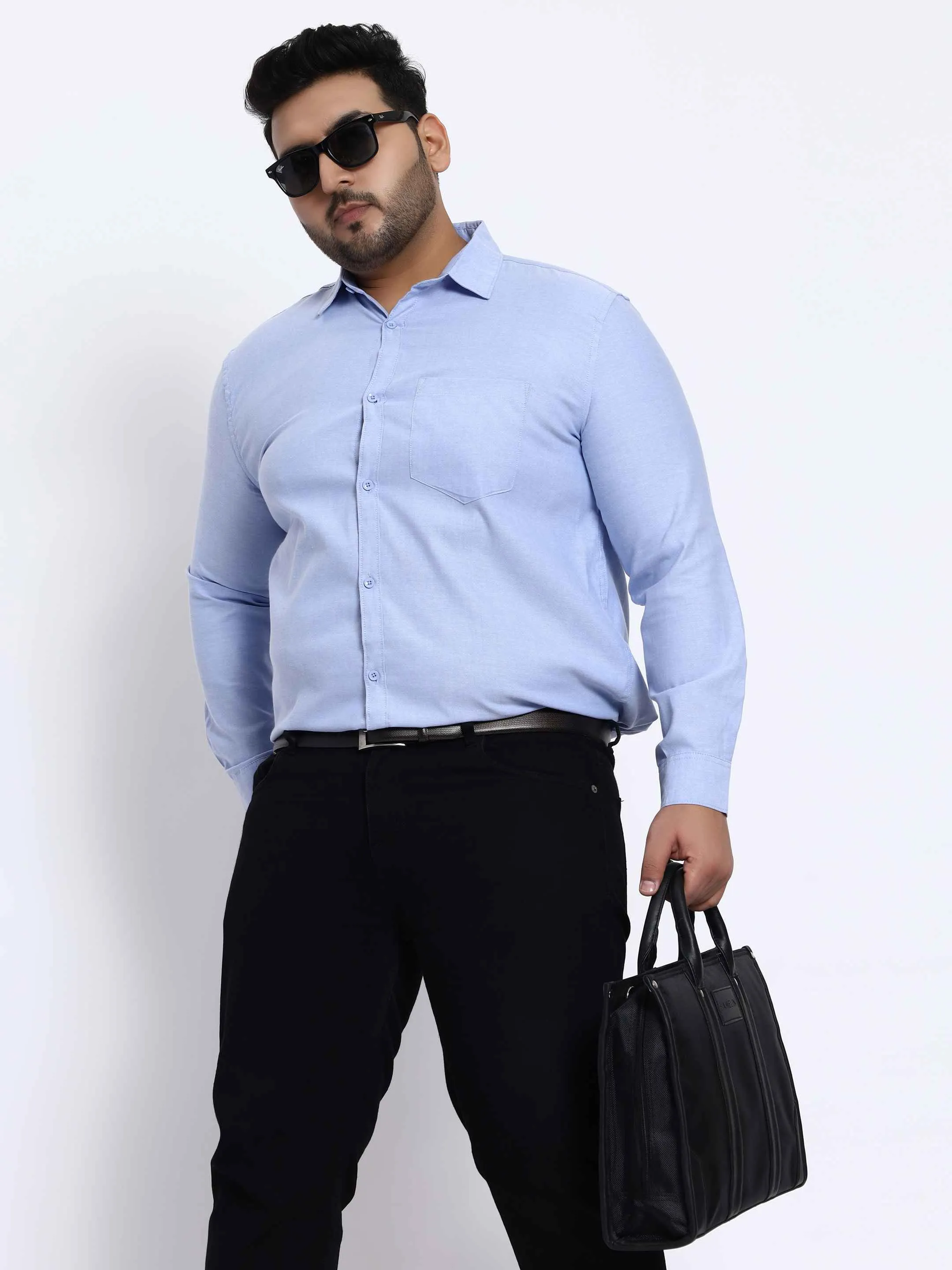 Oxford Cotton Blue Premium Plus Size Shirt