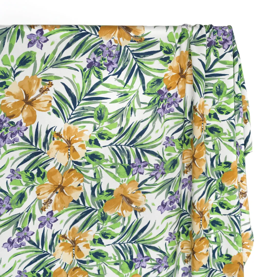 Paradise Palms Rayon Challis - White/Ochre/Grass