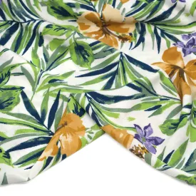 Paradise Palms Rayon Challis - White/Ochre/Grass